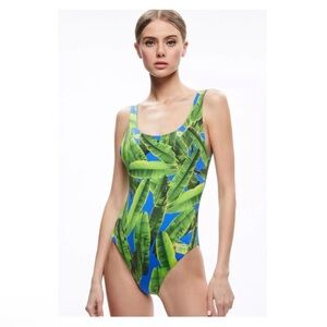 New! Alice + Olivia Tropical Palm Leaf Print Reversible One Piece Swimsuit